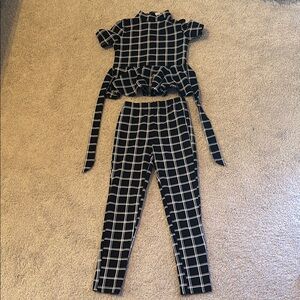 Black and White Checkered Girls Shirt and Pants